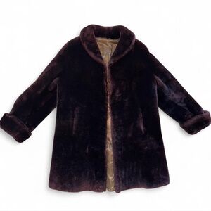 Vintage Mouton Fur Coat Retro 50’s 60’s Retro Chocolate Brown Large Retro